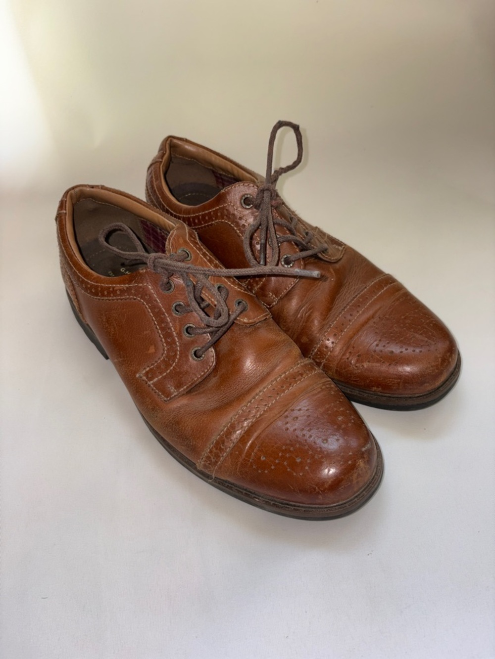 G.H. Bass & Co.‎ Cognac Brown Leather Cap-Toe Derby Oxfords Size 11